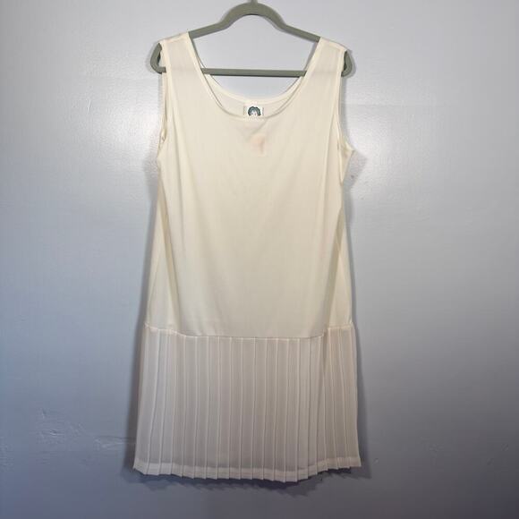 Vintage Ivory Drop Waist Slip Dress 90s Y2K Pleated Hem Size 16 Flapper - Picture 1 of 5